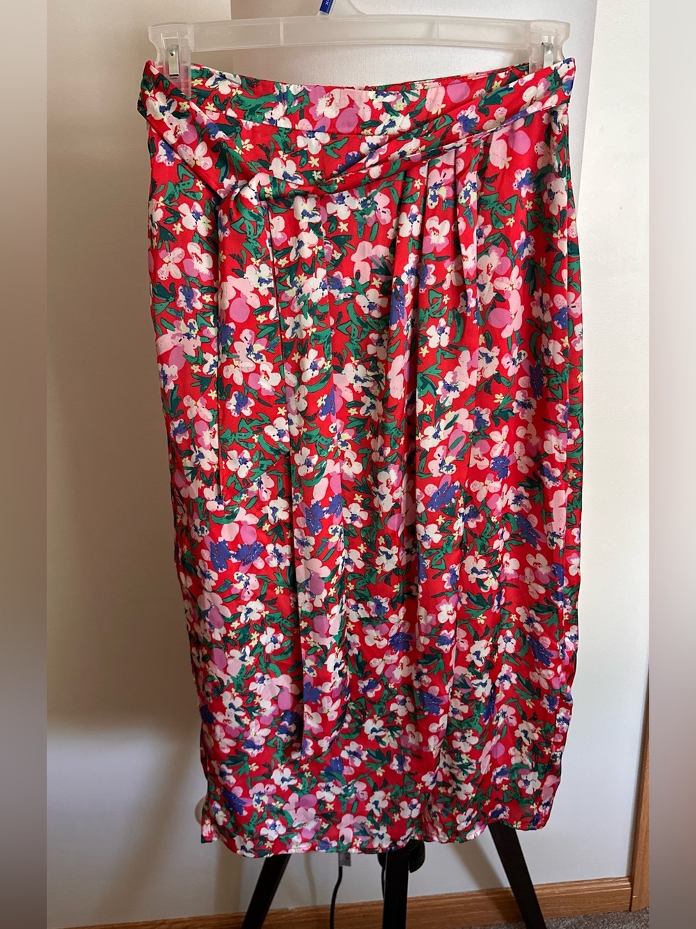 Kelly Renee Satin Floral Print Faux Wrap Midi Skirt - size M